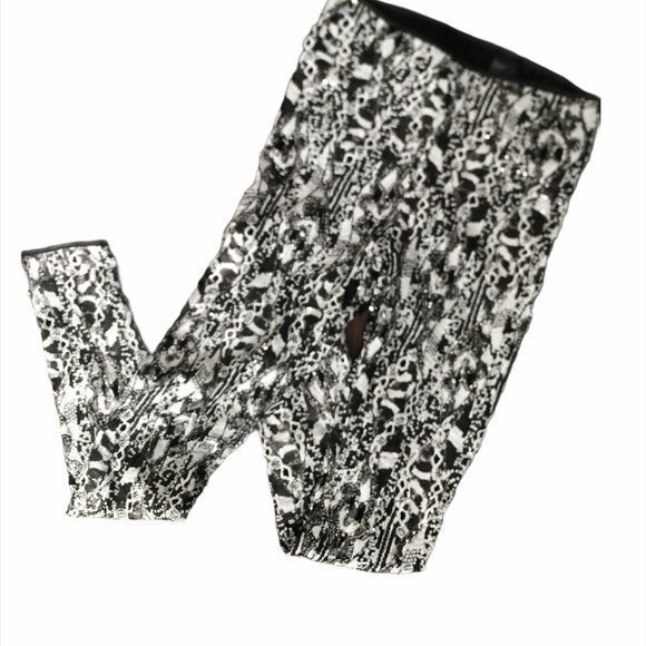 H&M Premier Sequin Black White Legging 6 EUC - Picture 4 of 10
